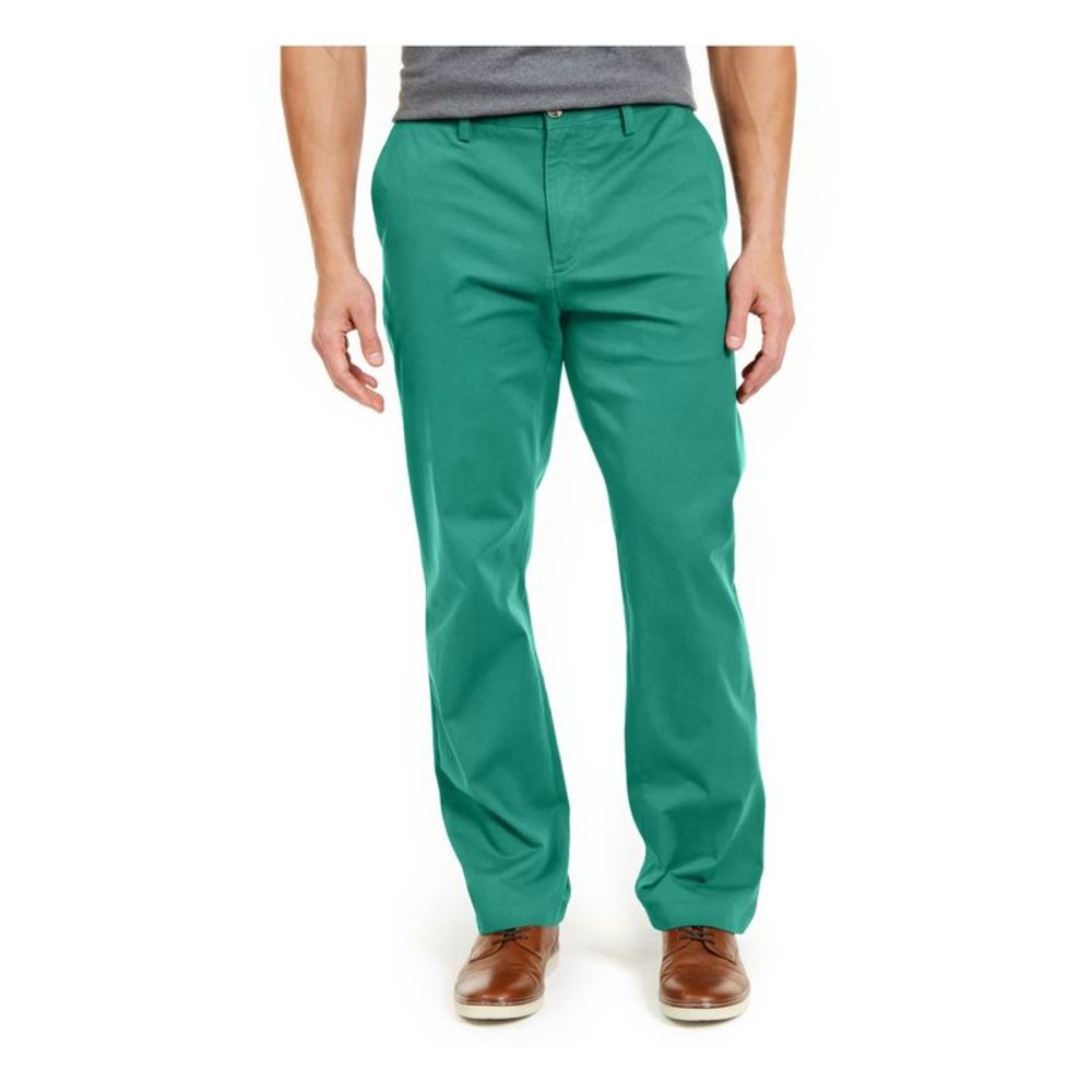 CLUBROOM Mens Green Flat Front Straight Leg Classic Stretch Chino Pants 38W/ 32L